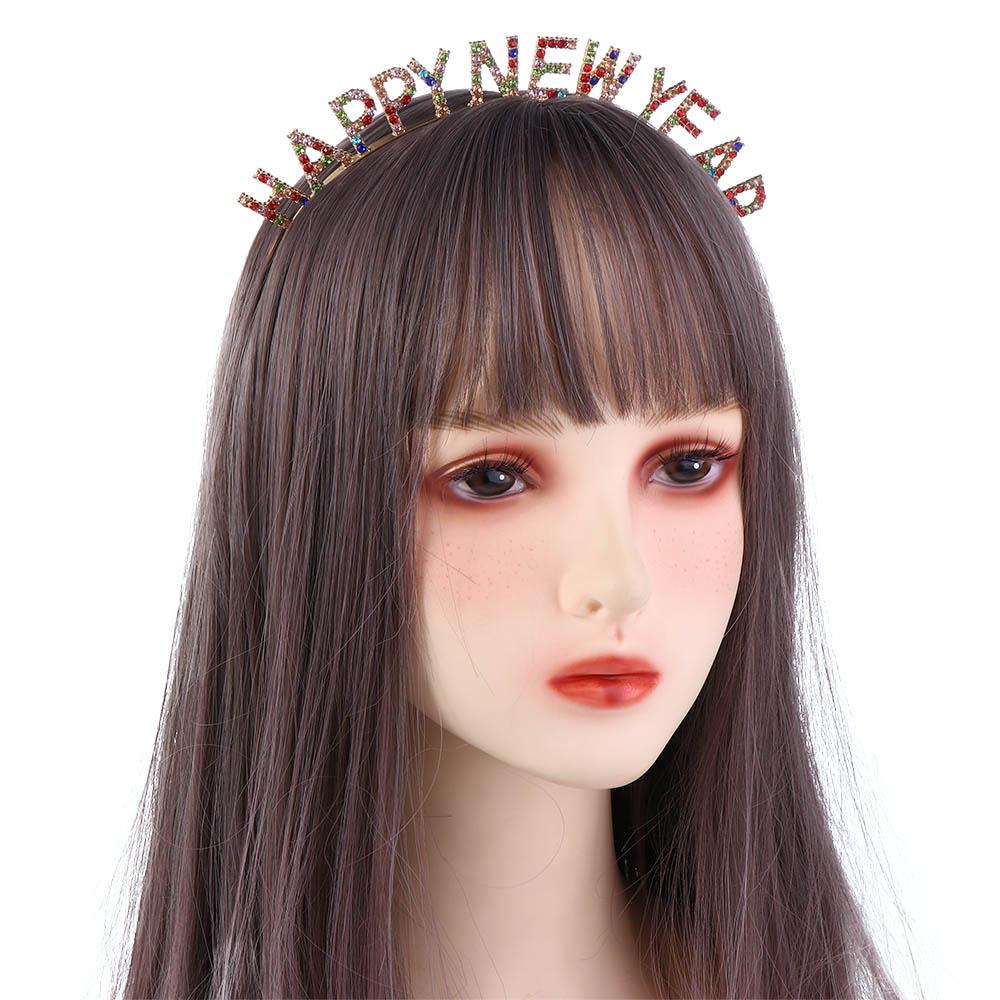 Letter Zinc Zinc Alloy HAPPY NEW YEAR Headband Female Jewelry Rhinestone Crown Korean Style Hair Hoop