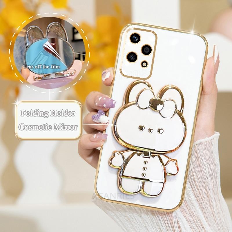 Luxury Plating Mirror Holder Case On For Huawei Honor 200 Honor200 Lite 200lite 50 70 90 Pro X8 X8a X6 X8b Silicone Stand Cover