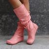 Women's Flat-bottomed Casual Boots Autumn and Winter New Inner Height Increase Solid Color Large Size Medium Boots