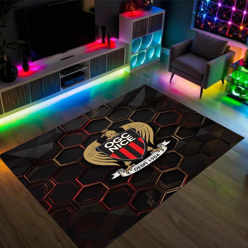 OGC Nizza FC Design Kristall Samt Teppich Gemütlich Nicht?Rutschfester Teppich mit Aufdruck für Schlafzimmer Wohnzimmer Eingang