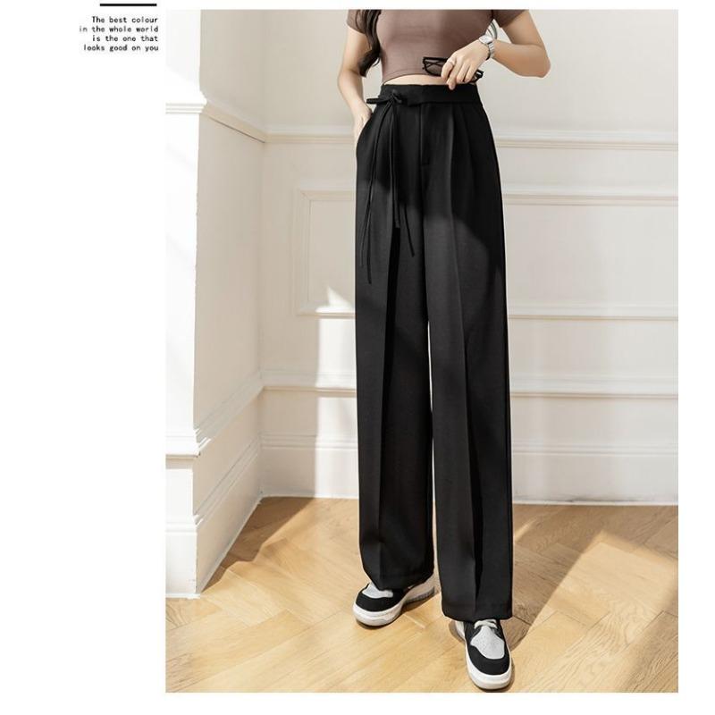 Straight Lace-up Suit Pants Women's Autumn Small High Waist Drape Wide-leg Pants New Trousers Casual Pants