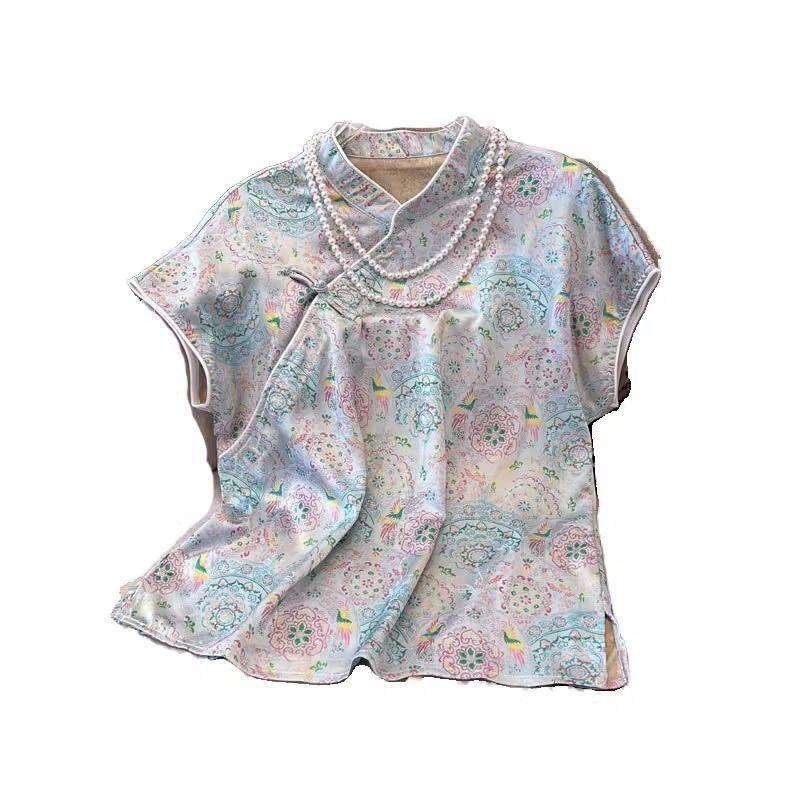 Small shirt Internet celebrity retro button improved cheongsam shirt women's summer short-sleeved shirt T-shirt