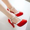 Fashion Women's T Strap High Heels Round Toe Heel Pumps Women Platform Pumps Bow Party Wedding Shoes Chaussures De Femme Size 33-48