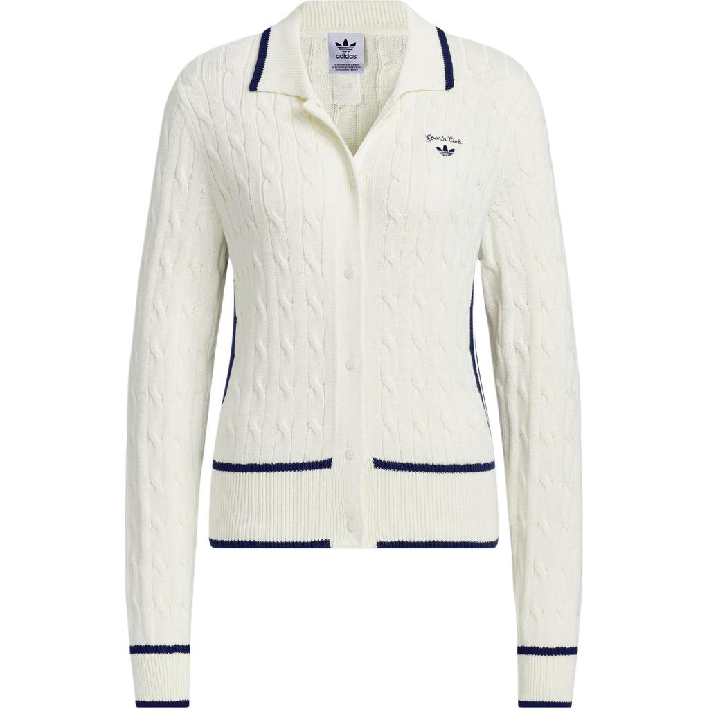 Adidas Originals Retro Strickjacke SS25 Sporty Club Markenlogo Vintage Lässig Sportlich Langarm Strickware Damen Strickjacken Han-Jade-Weiß JM8017