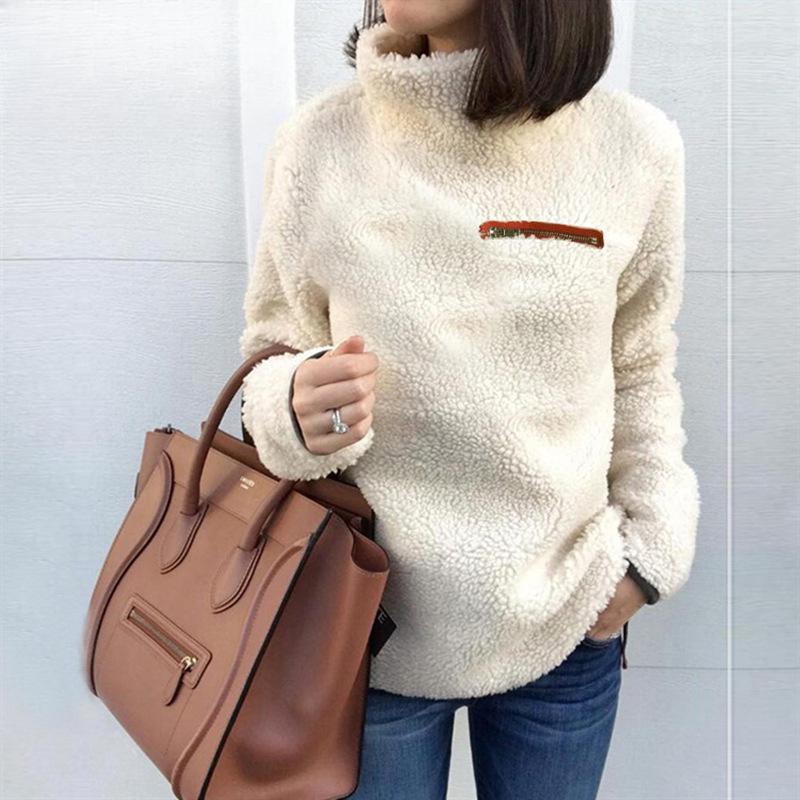 Plus Size High Neck Fleece Sweater with Zipper Closure for Autumn and Winter