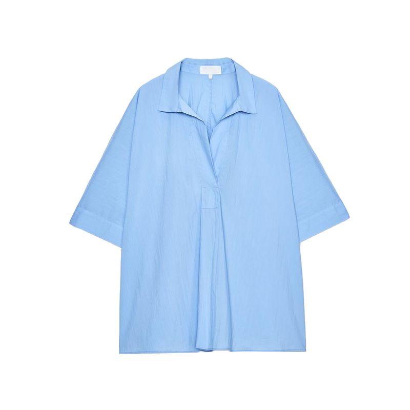 Autumn New Women's Clothing Pure Color Loose V Neck Short Sleeve Shirt 3848183 5344118 5344118