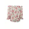 Sommer Bootausschnitt Bedrucktes Chiffon-Hemd Halbtransparent Dünnes Laternenärmel Top für Damen