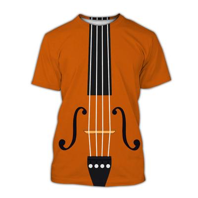 Summer New Violin 3D Printing T-shirt Men's and Women's Musical Instrument Printing Music T-shirt