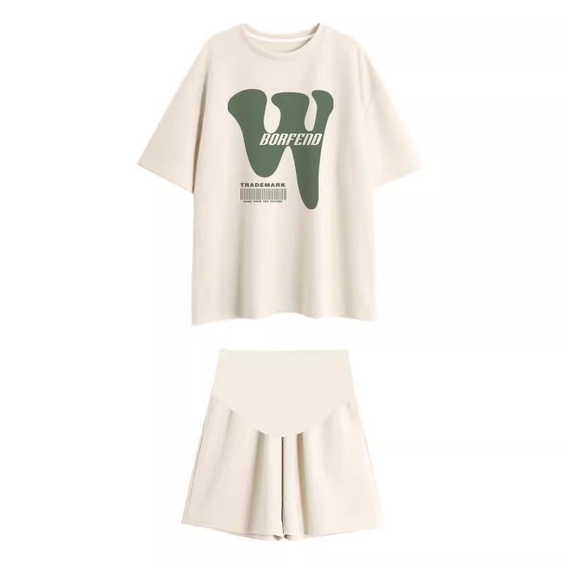 Maternity Summer 2026 Tummy-Concealing Cartoon T-Shirt & Shorts Set Pajamas XL [65-73 kg]