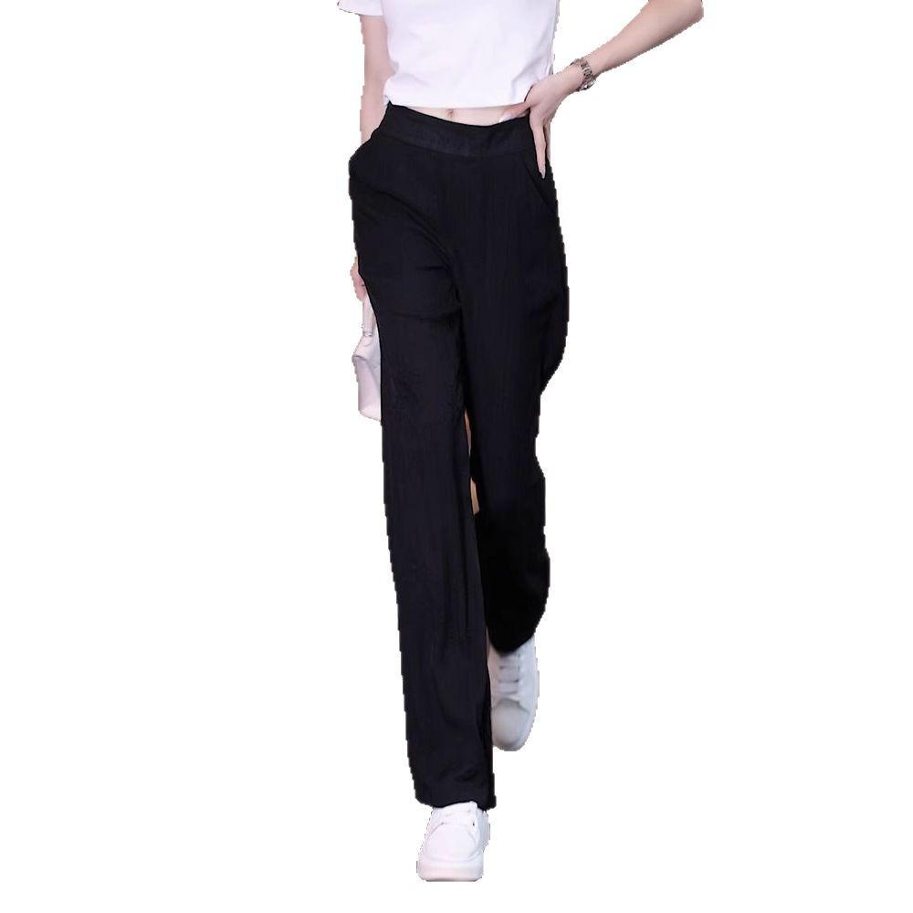 Women's 2024 High Waist Ice Silk Wide Leg Summer Pants - Thin, Loose Fit, Straight Leg, Draping Casual Style.