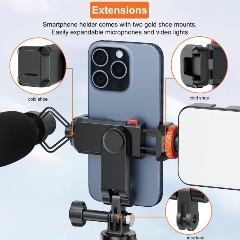 Expandable Phone Clamp for Action Camera Horizontal Vertical Adjustable Bracket Camera Accessories Microphone Light Mount