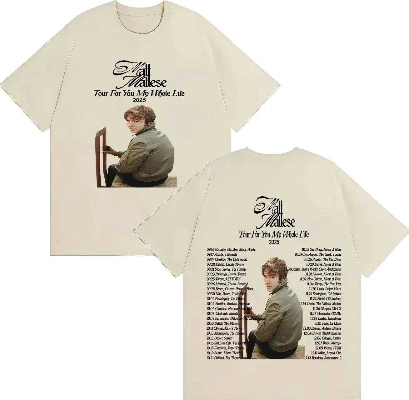 

Bestselling Singer Matt Maltese Tour for You My Whole Life Hiphop Y2K 2026 Spring summer Print Pure Cotton Casual Tshirt 4XL