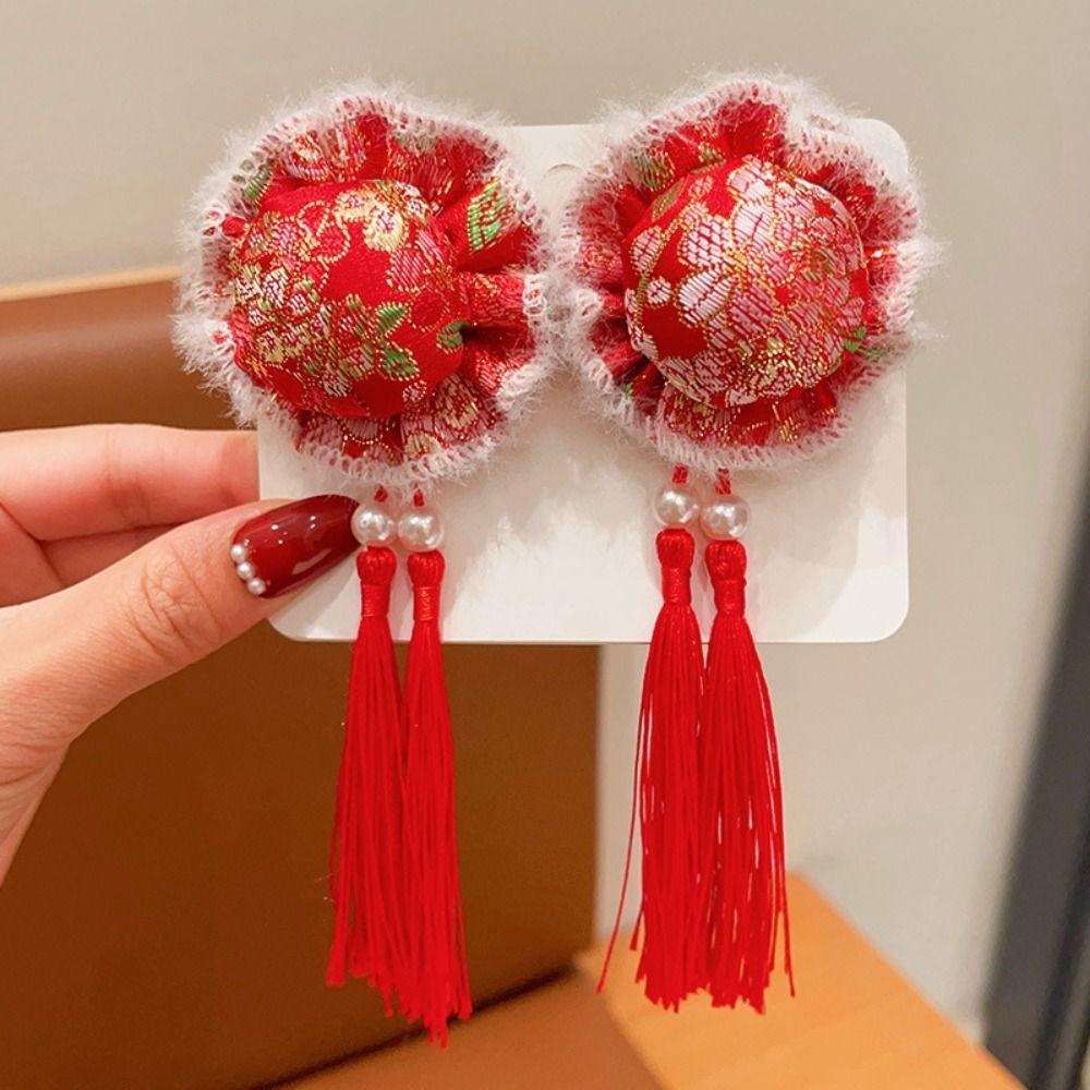 Tassel Children Red Bow Hairpin Plush Hanfu Hair Sticks Lovely Ancient Style Hairpin Children
