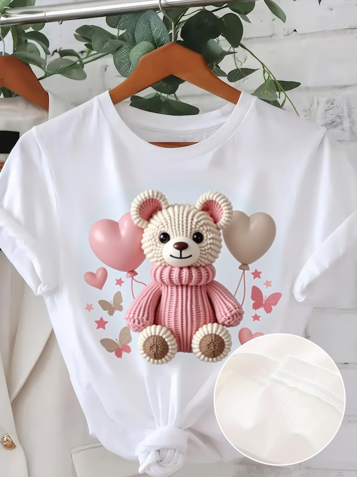 Cute Bear with Hearts Balloons Graphic T-shirt S