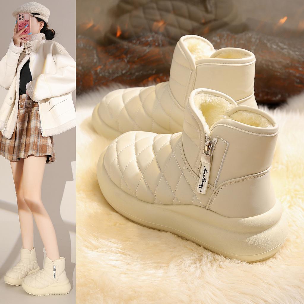 Damenmode Winterwarme Fleecegefütterte Schneestiefel mit weicher Sohle und Seitenreißverschluss, Rutschfeste Lässige Sportschneestiefel