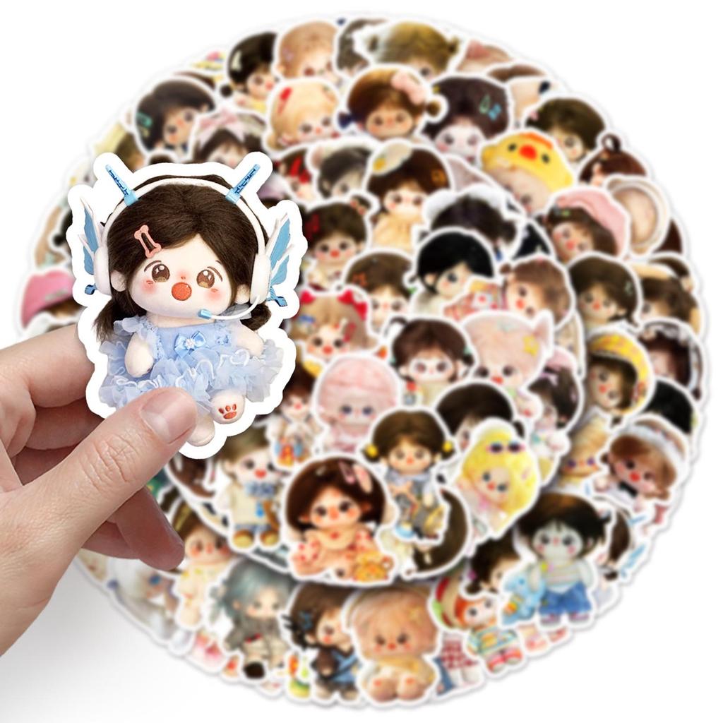 100 Cartoon Cotton Doll Stickers for Water Bottles and Laptops - Creative, Cute, Waterproof Decoration.