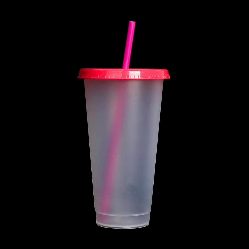 710ml Black White Straw Cup With Lid Color Change Coffee Cup Reusable Cups Plastic Tumbler Matte Finish Coffee Mug DROPSHIPPING