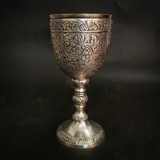 Handcrafted Brass Chalice  Medieval Style Wine Goblet, Engraved Detailing