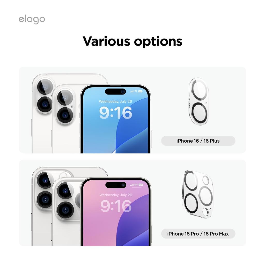 elago iPhone 16 Pro Max Camera Fingerprint and Scratch 9H Tempered Clear Pro/16 Protector, Resistant, Glass,