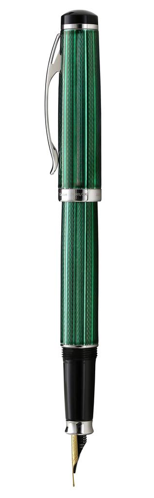 Xezo Incognito Fountain Medium Forest Green Layered Pure Platinum Handcrafted Guilloche Limited Edition Pen, Nib, Lacquer, Plated, & Stamped,