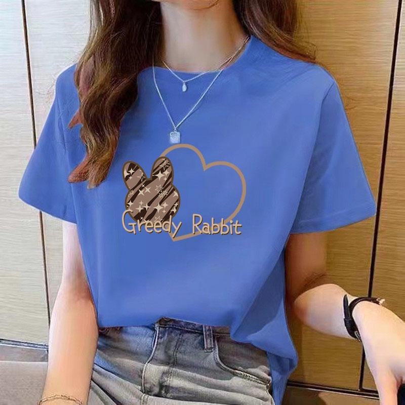Women's T-shirt, women's round neck loose fashionable printed T-shirt, cartoon top for summer