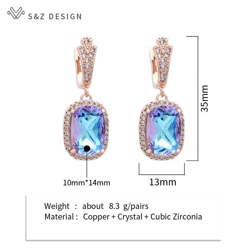 Fashion Elegant Rectangle Crystal Drop Earrings For Women Wedding Rose Gold Color Cubic Zirconia Eardrop Jewelry