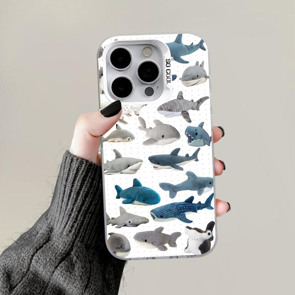 Cute Cartoon Blue Shark Phone Case For iPhone 16,15,14,13,12,11,Pro,Max,Plus,Mini,XS,SE Anti Fall Gray White Matte Hard Bumper