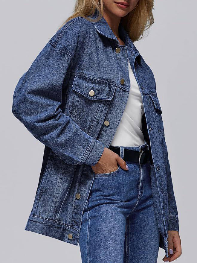 Women's Autumn Loose Lapel Denim Jacket - Casual Long Sleeve Outerwear