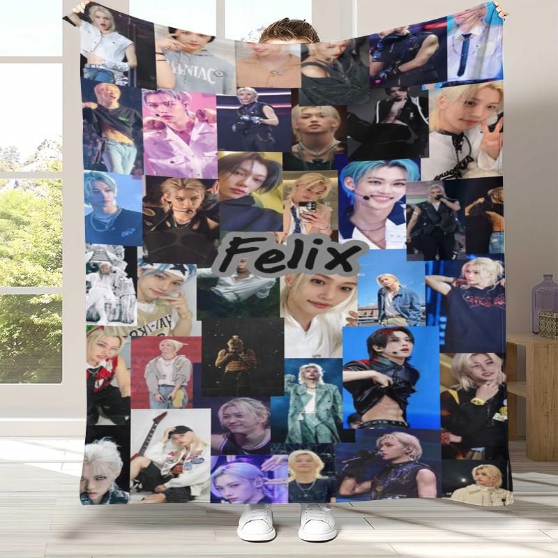 Felix Kpop Stray Kids Flannel Blanket,Ultra Soft Warm Plush Throw for Home Bedroom Bed Sofa Cover Camping Picnic gift