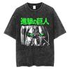 Eren Jager Attack on Titan Summer Streetwear Washed T-Shirt Anime Graphic Print TShirt Men Harajuku Cotton Oversize Vintage Tee