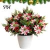 Artificial Plants for Weddings 5 Heads Poinsettia Flowers, Christmas Fake Pine Berry Decoration, Silk Decorations Fade-Resistant Red And White Floral