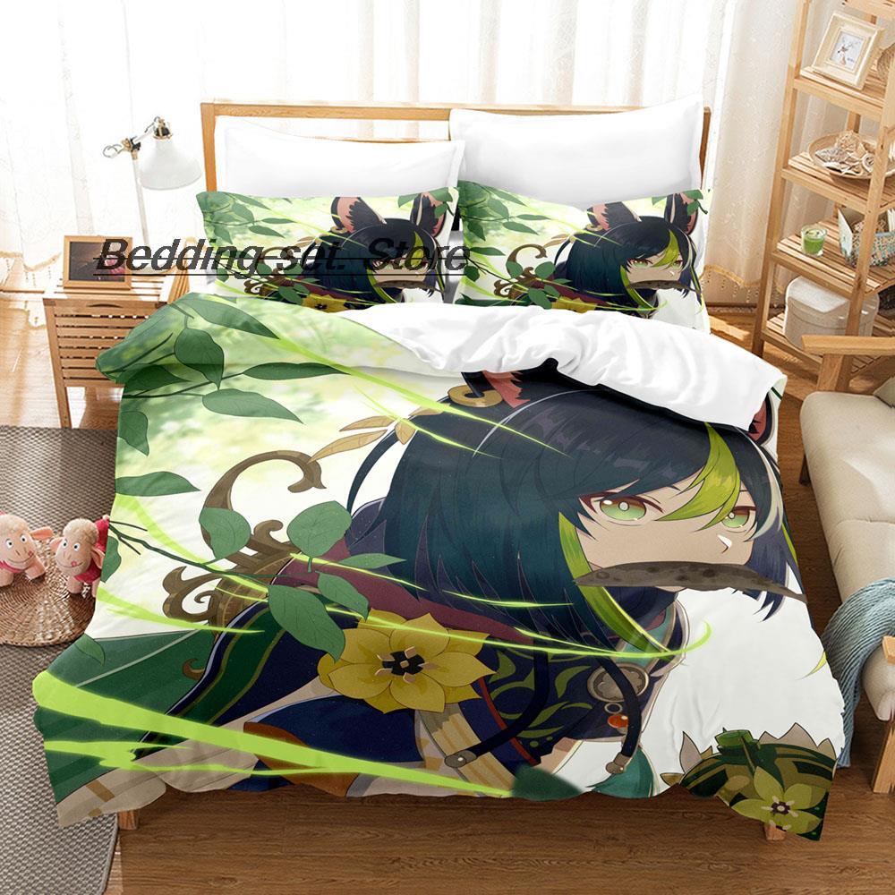 Kawaii Genshin Impact Tighnari Sängkläder Set Enkelt Twin Full Queen King Size Sängset Aldult Barn Sovrum Påslakanset