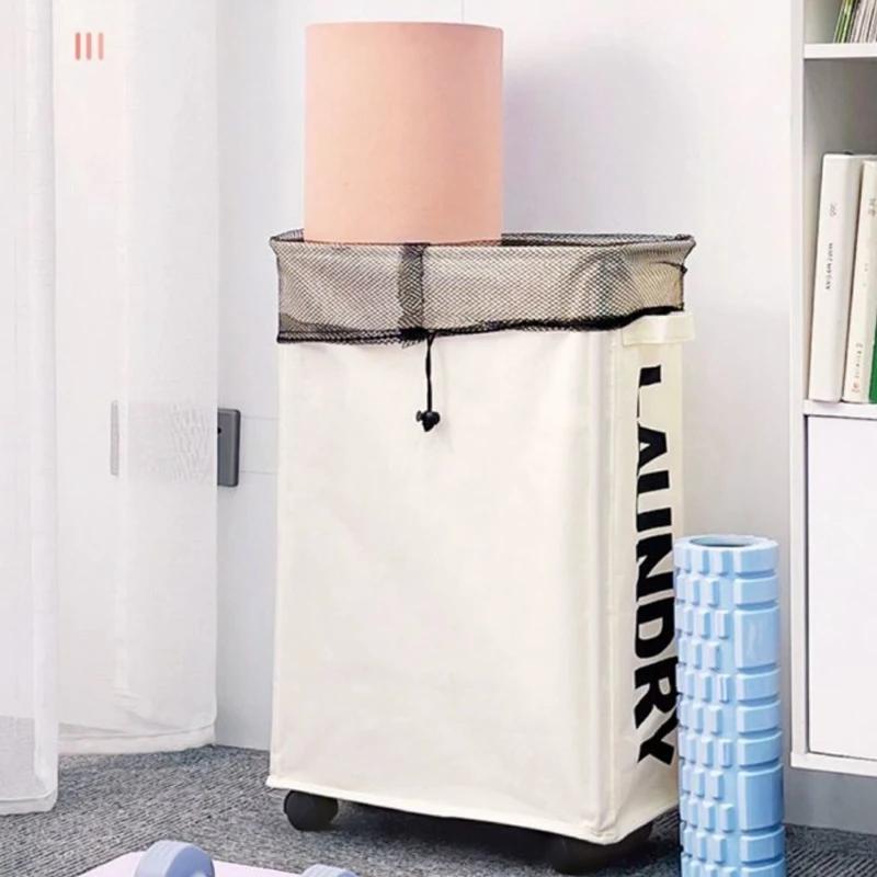 Foldable Laundry Basket Dirty Clothes Basket Clothes Storage Box Yoga Storage Sundries Box with Wheels Bathroom Accessories