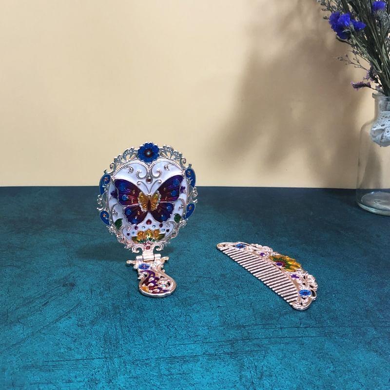 Tuban - Set: Castle / Butterfly / Peacock Alloy Handheld Mirror + Hair Comb (Various Designs)