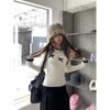 Koreanischen Stil Elegante Pullover Süße Vintage Langarm Strick Pullover Herbst Winter Patchwork Pullover Ästhetik