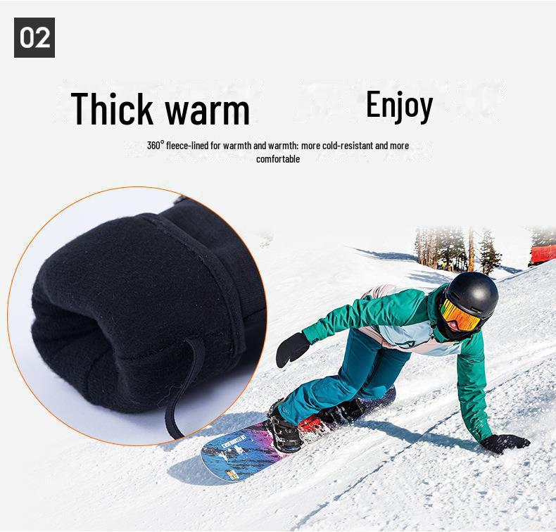 Mănuși de schi de iarnă impermeabile, rezistente la uzură – Calde, rezistente la frig cu design cu cinci degete și căptușeală