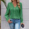 Trendy Fall Long Sleeve V-Neck Lace Trim Patchwork Hollow-Out Women's Blouse