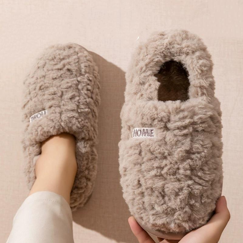 Cotton Slippers Women's Winter Style Bag Heel Home Warm and Non Slip Plush Cotton Shoes for Men Wearing Outside