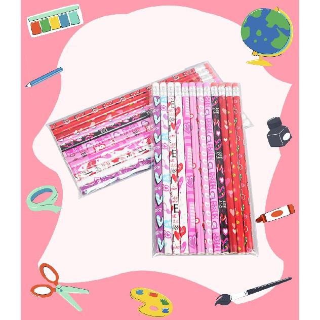 Valentines Pencils for Kids Bulk 48 PCS - Patterns Woodcase Lead Pencils for Holiday Goodie Bags Fillers Gifts School Classroom Rewards