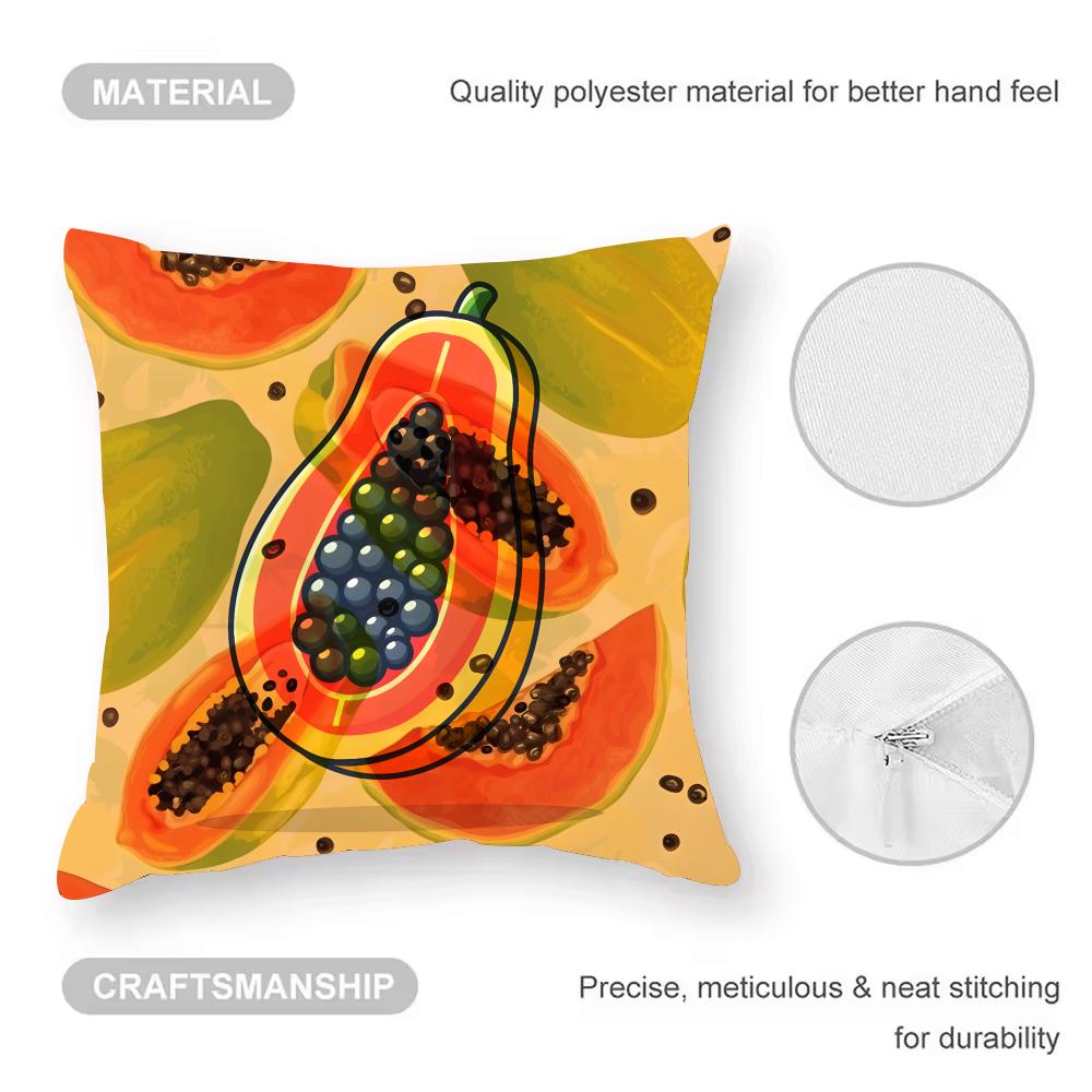 Papaya illustration Cushion Cover Anti-dustmite Pillowcase Invisible zipper silky short plush Sofa cushion cover