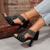 Rhinestone Women High Heel Sandals Peep Toe Back Zip Women's Party Dance Shoes Black Summer Outwear Sandalias De Mujer Size36 43