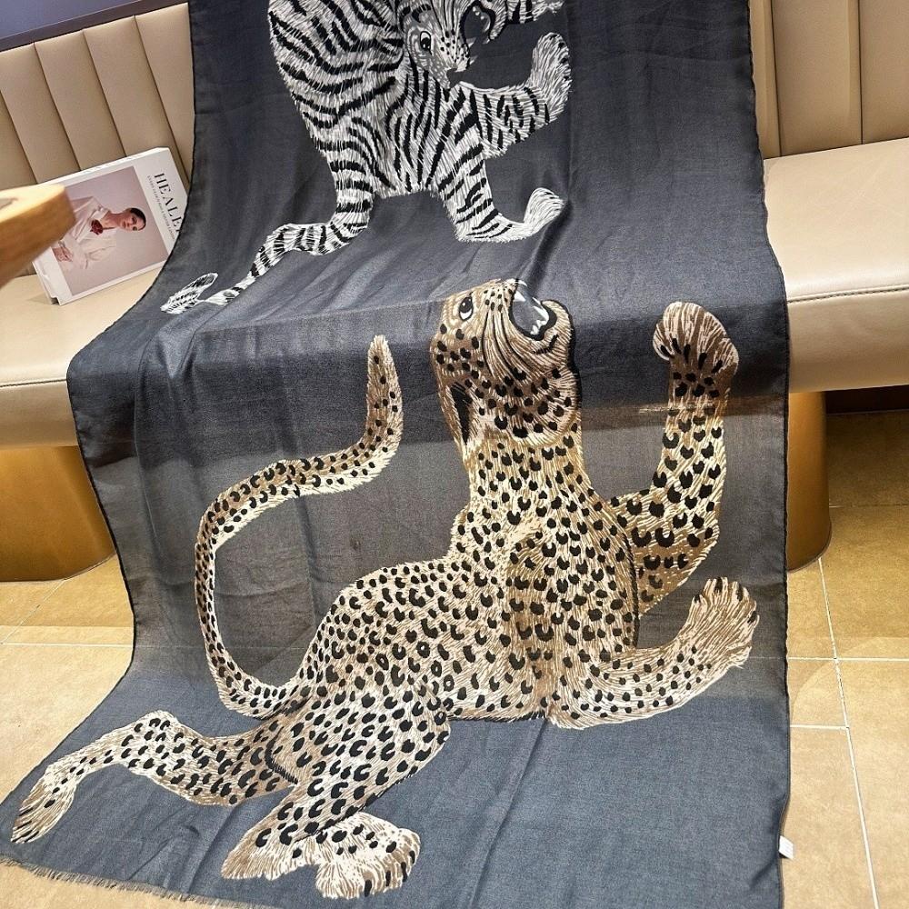Fringed Edge Silk Scarf Leopard Print Fringed Shawl New Leopard Print Scarf  Head Styling