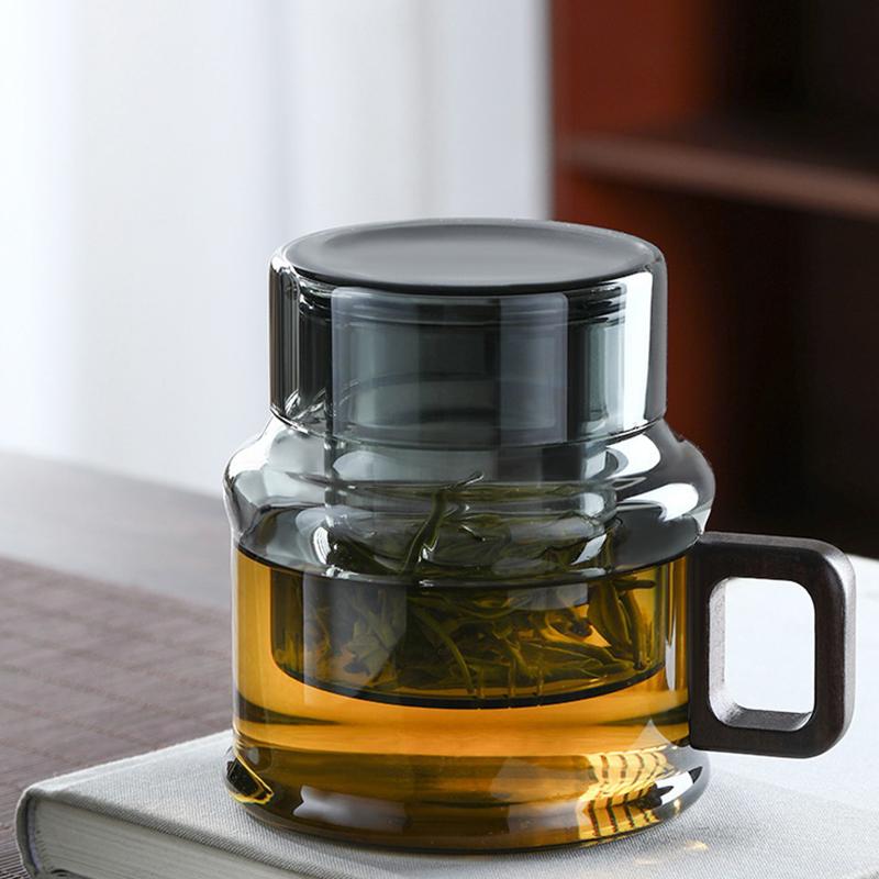 Heat-Resistant Tea Water Separation Glass Tea Cup With Filter Wooden Handle Lid Brewing Flower Tea Cup Tea Maker