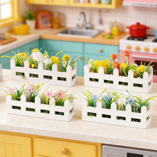 Mini Flower Bed Planter 1:12 Scale Miniature Wooden Fence Flower Pot Set Handcrafted Picket Fencing Planters for Doll Houses Garden Village
