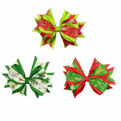 Barrette à nœud d'arbre de Noël transfrontalière pour enfants - Accessoire en ruban côtelé double couche