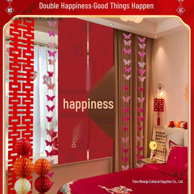 Doppeltes Glück Hochzeitsbanner und Schmetterlingsdekorationsset für Schlafzimmer