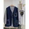 Unisex Plus Size Denim Vest with Contrast Collar and Large Pockets - Japanese Retro Summer Style