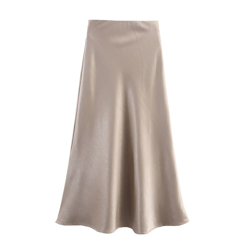 Kaslead New Women clothes Western Style Fashion Satin Thickened Composite Autumn and Winter Crisp Elastic Waist Skirt