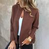 Women Jacket Stand Collar Long Sleeve Woolen Coat with Pockets Solid Color Warm Lightweight Coat Daily Wear