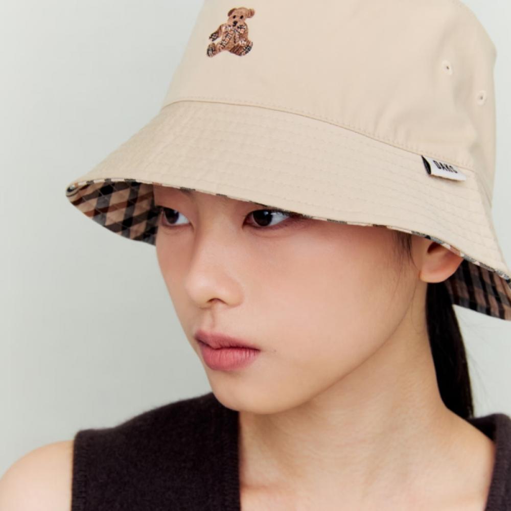 DakS Women S Beige reverSible Bucket Hat Check Embroidery Dche6e119i2 Single option